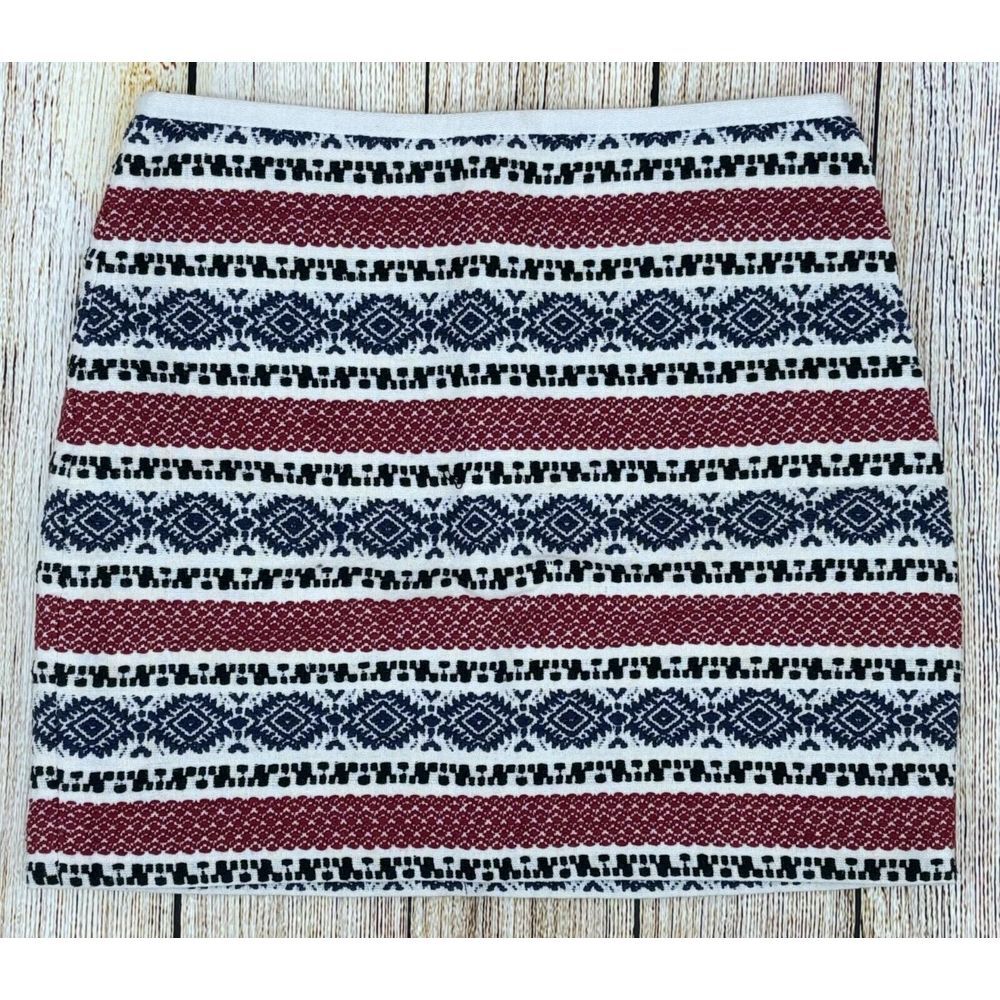 Madewell Gamine Mini Skirt Size 2 Jacquard Red White Blue Striped Embroidered
